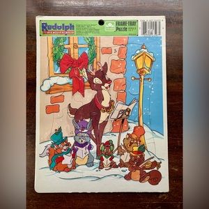 Vintage Golden Frame Tray Puzzle Rudolph the Red Nosed Reindeer 80s